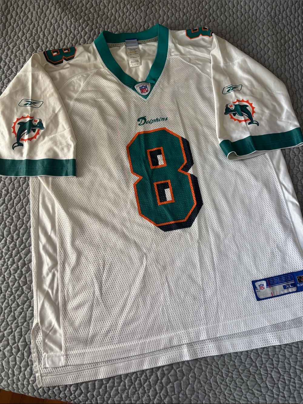 Reebok Miami Dolphins White Teal Orange #8 Football Jersey